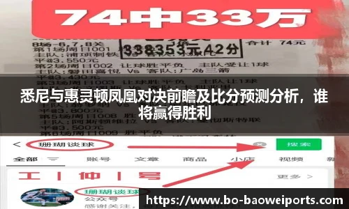 悉尼与惠灵顿凤凰对决前瞻及比分预测分析,谁将赢得胜利